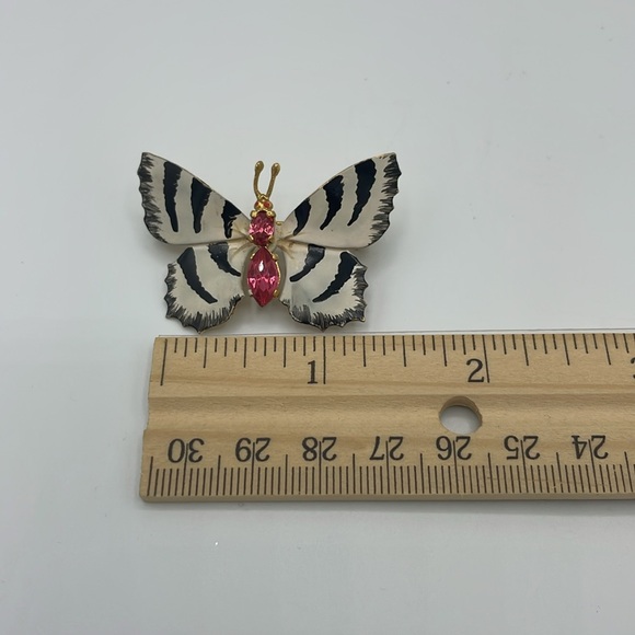 Vintage Czech Hand painted Jeweled Black White and Pink Butterfly Brooch - Picture 6 of 7